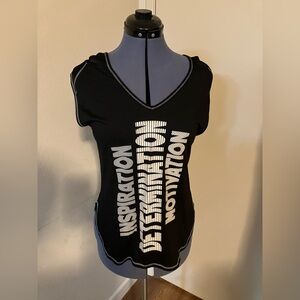 EVCR ACTIVE Hooded Sleeveless Mesh Top Tee Motivation Black
